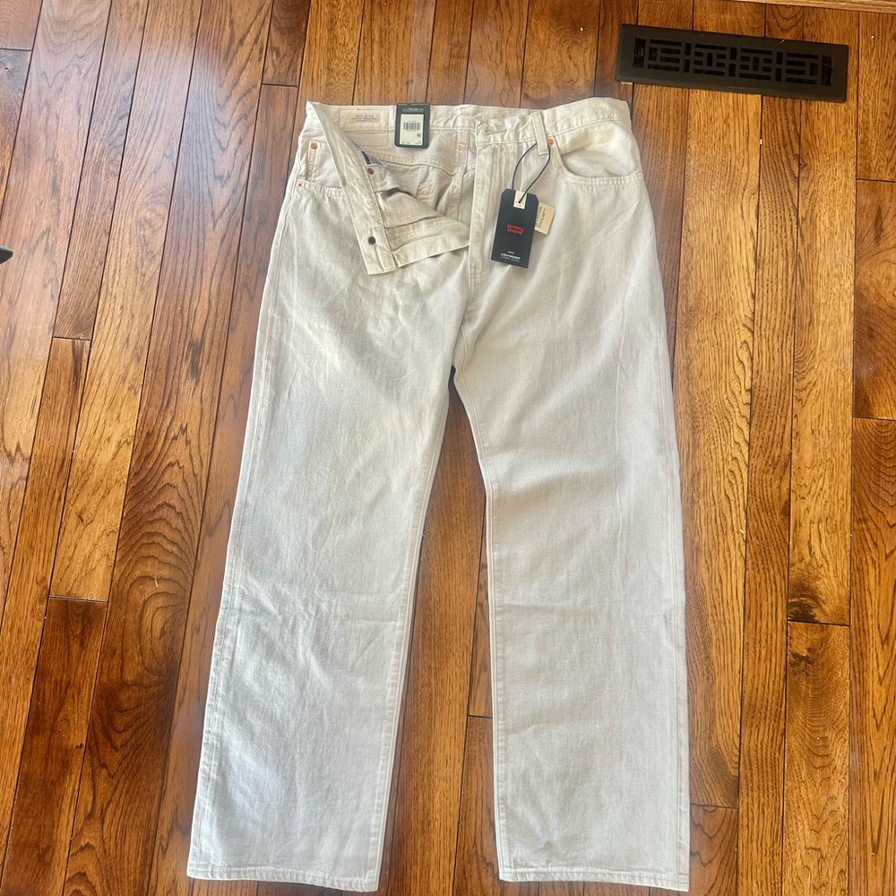 Levi's555 relaxed straight leg Off-White/ecru western Jeans Normcore linen denim